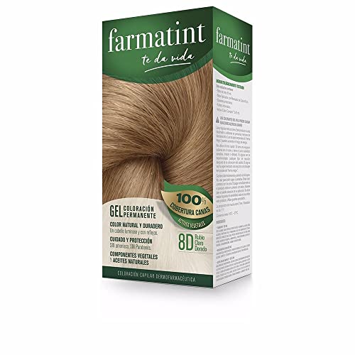 Farmatint Gel 8D Rubio Claro Dorado | Color natural y duradero | Componentes vegetales y aceites naturales | Sin amoníaco | Sin Parabenos | Dermatológicamente testado, 135ml