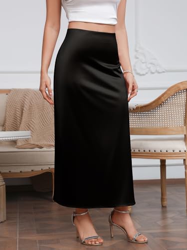 Satin Skirt High Waisted Maxi Skirts Silk A-Line Elegant Casual Work Cocktail Party Wedding Flowy Long Skirts4