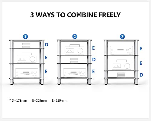 FITUEYES 4-Tier Media Stand Audio/Video Component Cabinet with Glass Shelf for/Apple Tv/Xbox One/ps4 Panda Silver Color - Image 4