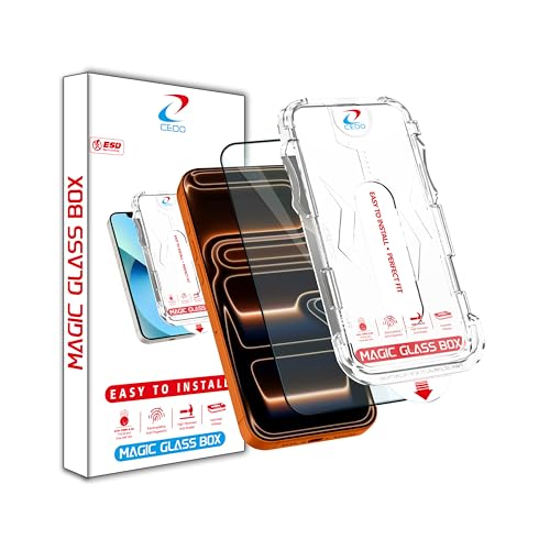 Image of CEDO Magic Box Tempered Glass for iPhone 17 Pro Max | Dust & Bublle Free Installation Screen Protector with auto Alignment Tool | HD Clear Quality Tempered Glass with Easy Installation Kit (Black)