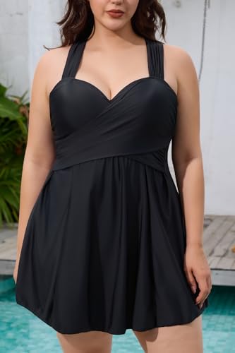 COCOPEAR Women's Elegant Crossover One Piece Swimdress Floral Skirted Swimsuit3