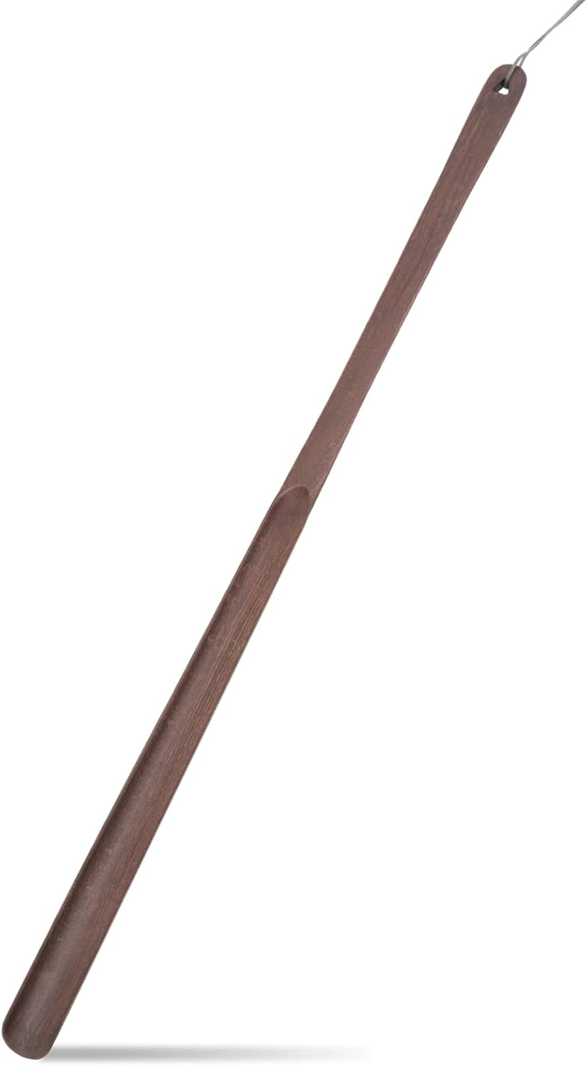 Geelin 1 Pcs 33'' Wooden Shoehorn, Extra Long Wooden Shoe Horn Long Handle Shoehorn with Hanging Rings for Men Women, Multifunctional Dressing Stick for Pregnant Elderly Limited Mobility