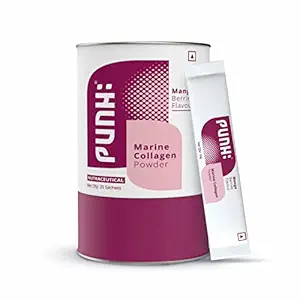 Punh Marine Collagen Powder with Peptan, 18 Amino Acids, Vitamin C for Healthy Skin, Hair, Nails, Bones & Joints for Men & Women, Mango Berries Flavour 25 Sachets