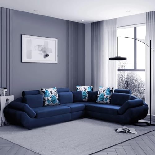 FURNY Elorana 6 Seater Fabric Corner Sectional L Shape Sofa Set (Blue) FURNY Elorana 6 Seater Fabric Corner Sectional L Shape Sofa Set (Blue)