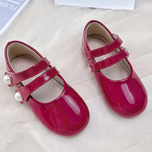 Children Pearl Leather Shoes Fashion Single Shoes with Soft Soles Black Small Leather Shoes Mary Jane Girl Shoes (Red, 5-5.5 Years Little Child)3
