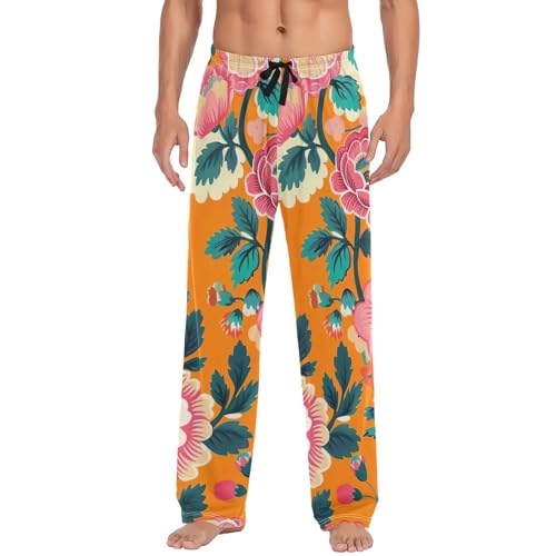 Men's Pajama Pants Aesthetic Mature Flowers Sleep Pajama Lounge Pant with Pockets, Elastic Waistband