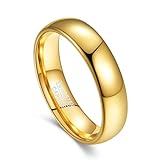 NUNCAD Mens Wedding Ring 6mm, Simple 14K Gold Plated Tungsten Ring for Birthday Anniversary, Polished, Dome Style, Comfort Fit, Size N