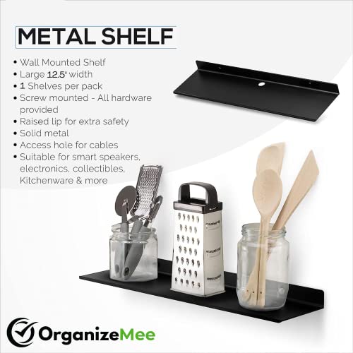 Image of OrganizeMee Metal Large wall mounted shelves,Bluetooth speaker,Wi-Fi camera stand corner floating shelf for living room & bedroom,home decor items plant pot mounting racks[31.5cm X12.5Cm] Qty 1(Black)