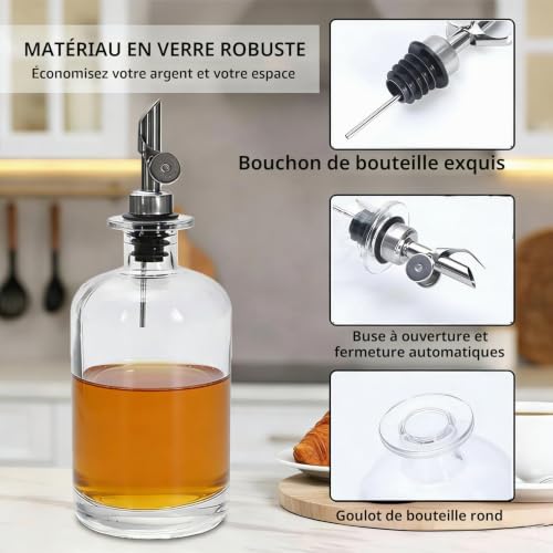 Hynorian Distributeur de miel en verre - 450 ml - Distributeur de sirop - Anti-goutte - Avec bec verseur en acier inoxydable et bouchon d'étanchéité en silicone - Fond épais - Pour la maison, la – vue 2