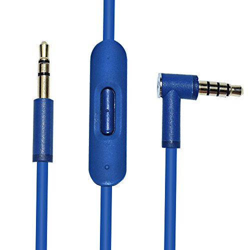 OFC Replacement Inline Remote and Mic Extension Audio Cable Cord for Monster Beats by Dr Dre Solo Solo HD Studio Wireless Pro Detox Mixr Executive Pill Headphones (Blue)