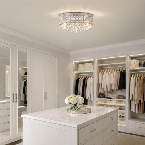 Chrome Crystal Flush Ceiling Light: Modern Dome Bedroom Bathroom Chandelier — view 3