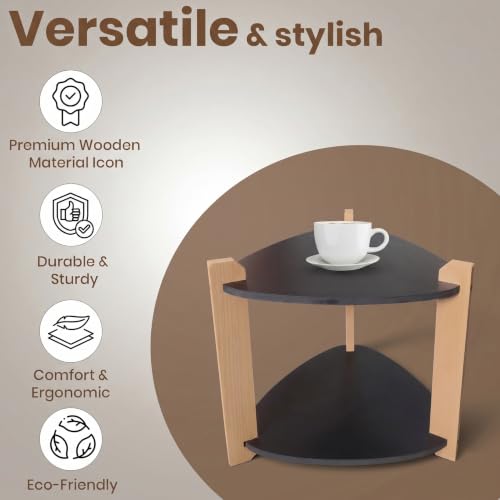 Image of Modern Triangle Side Table, Home Decor for Living Room, Bed Side Tables for Bed Room, stools for Home, Furniture for Home, 2-Tier White Shelves