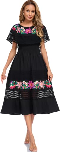 Image of YZXDORWJ Women Embroidered Mexican Peasant Casual Sexy Lace Off-Shoulder Long Dress