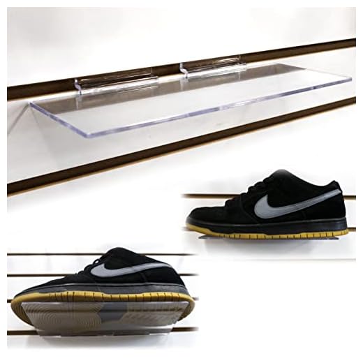 STORE FIXTURES DIRECT Clear Acrylic Slatwall Shoe Shelf, 4" D x 10" L Flat Acrylic Shoe Display Shelf, 20 Pack
