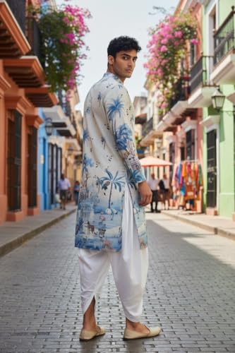 Image of Trustous Men's Printed Kurta Dhoti Set Traditional Ethnic Wear for Festivals & Weddings | Men's Stylish Printed Kurta with Dhoti Set | Traditional Indian Ethnic Wear for Men