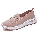 Slip On Orthopedic Sneakers Women Breathable Mesh Knitted Woven Low Top Walking Shoes Lightweight Wide Width Soft Sole Arch Support Non-Slip Comfy 2025 New Comfort Workout Casual Fashion Pink