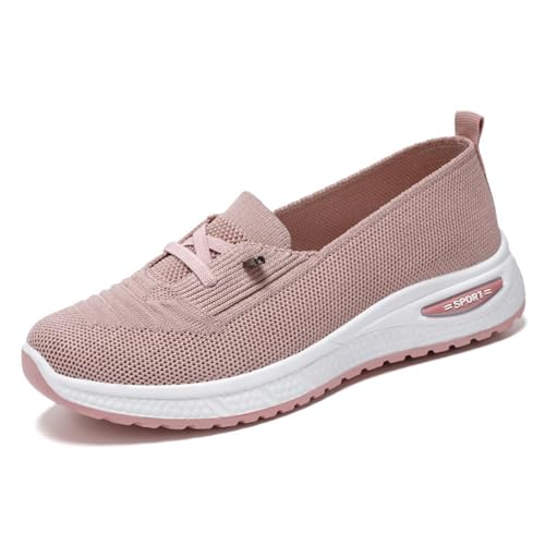 Slip On Orthopedic Sneakers Women Breathable Mesh Knitted Woven Low Top Walking Shoes Lightweight Wide Width Soft Sole Arch Support Non-Slip Comfy 2025 New Comfort Workout Casual Fashion Pink