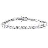Abbie+Cleo Round Shape Created White Moissanite Gemstone Tennis Bracelet in Rhodium Flash Plated Ste