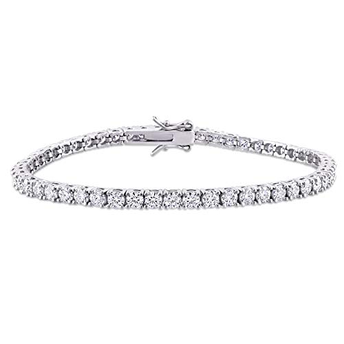 Abbie+Cleo Round Shape Created White Moissanite Gemstone Tennis Bracelet In Rhodium Flash Plated Sterling Silver, 7.5" #TOP4