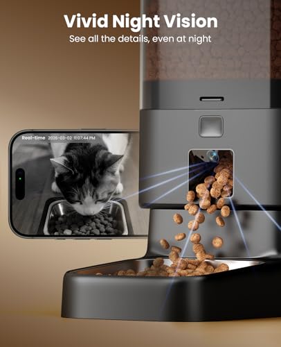 Image of oneisall Automatic Cat Feeder with Camera for 2 Cats, 1080P HD Night Vision, 20 Cups /5L Cat Feeder Automatic, 2-Way Audio, Motion-Activated Alerts, 5G WiFi APP Remote Control Pet Feeder