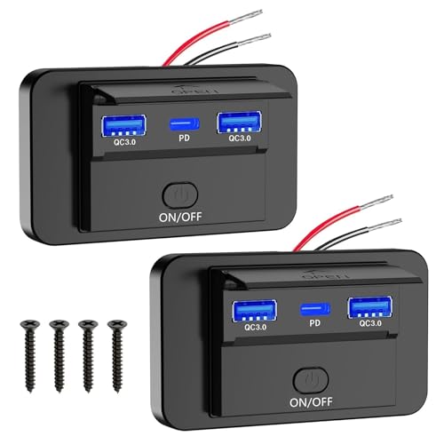 Linkstyle Lot de 2 prises USB pour camping-car, double QC3.0 USB A et PD3.0 de type C, charge rapide avec interrupteur marche/arrêt pour voiture, bateau 12 V/24 V