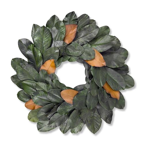 Shine Company 20" Real Preserved Magnolia Wreath – Green (Handcrafted)