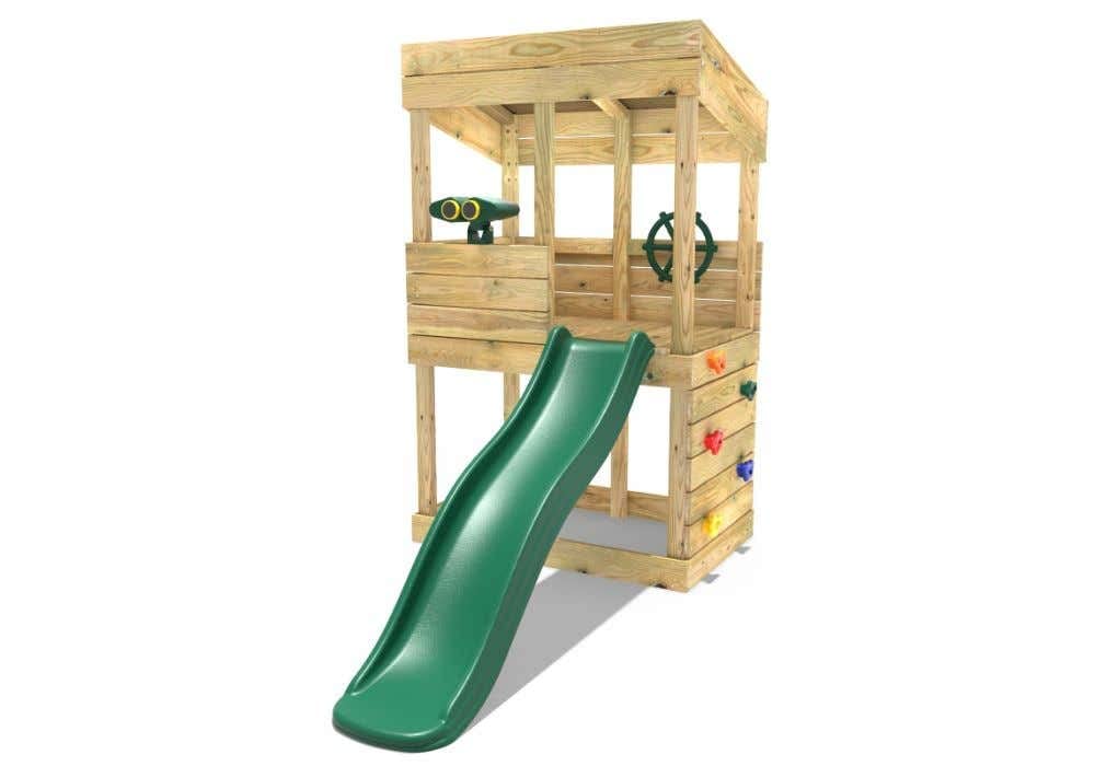Rebo Wooden Garden Lookout Tower Playhouse With 6Ft Slide For Kids - Adventure Set
