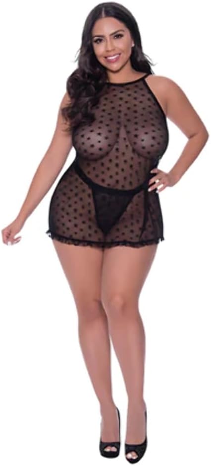 Magic Silk M318BLK2XL Halter Swing Chemise & Thong Set Black - Queen Size - 2XL