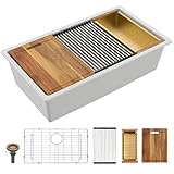 Fulorni 33'x19' Granite Composite Kitchen Sink - White Undermount Ledge Workstation Quartz Classic Luxury Under Counter Single Bowl Sink...