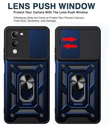 Image of SPAZY CASE Vivo T4 Lite 5G Back Cover | Heavy Duty Hybrid Case with 360 Degree Rotating Finger Ring Holder + Slider Shutter Camera Protection Case for Vivo T4 Lite 5G - Blue