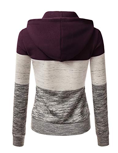 Ninexis Women's Long Sleeve Zipper Basic Top Blouse,Ladies Casual Stripe Patchwork Hoodie Sweatshirt Plum 1X #TOP2