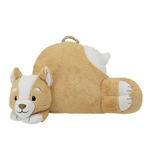 Soft Landing | Nesting Nooks | Soft and Cuddly Portable Back Rest and Reading Pillow with Storage Pocket – Corgi , Tan 15 x 23 x 14 inches
