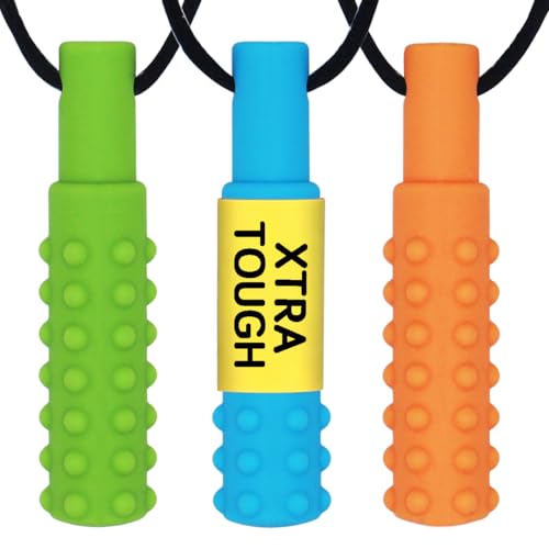 Xtra Tough (XT) Sensory Chew Necklace (3 Pack) - Sensory Oral Motor Aids Teether Toys for Autism, ADHD, Baby Nursing or Special Needs- Designed for Moderate & Aggressive Chewer