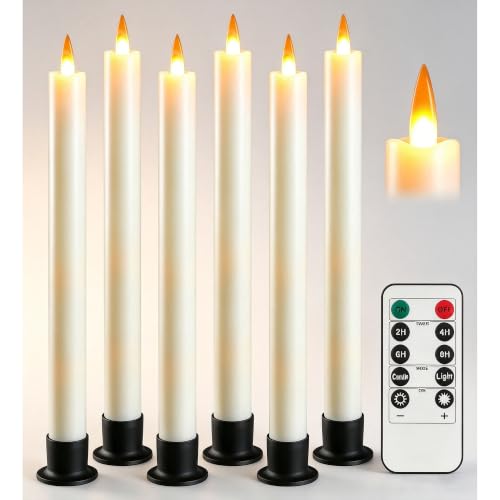 Image of Da by 6 Flameless Window Candles with Remote Controller & Timer, LED Cone Stick Candle, Free 6 Black Bases, 9.6 Inch Battery Powered Christmas Candles for Home, Party, Holidays, Christmas Decoration