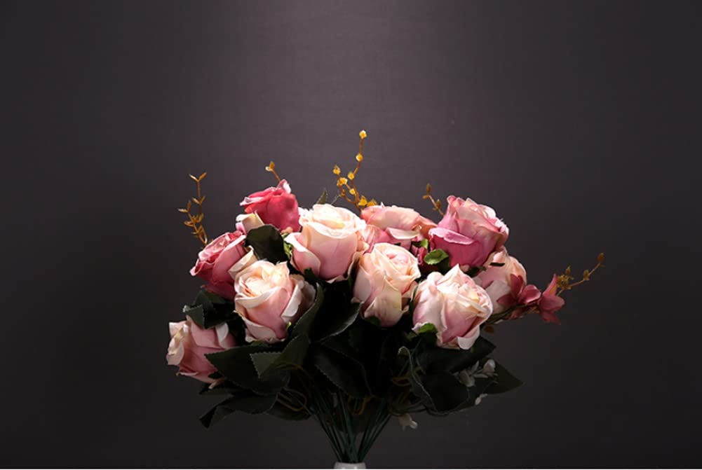 Fiori Artificiali Finti, Rose di Seta con Stelo, Bouquet per Matrimoni, Feste e Decorazioni per la casa. Composizione con 6 Rose e 3 boccioli.