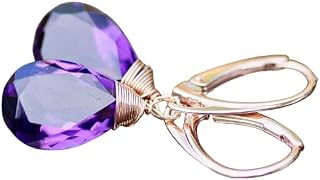 Lab Made Amethyst Earrings 14k Rose Gold Filled Wire Wrapped, February Birthstone