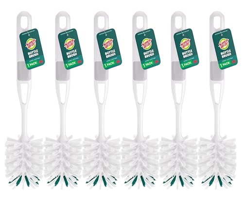 Scotch-Brite Glass and Water Bottle Brush Long-Lasting Bristles Safe On Multiple Types of Water Bottles Baby Bottles Vases and More (6-Pack)