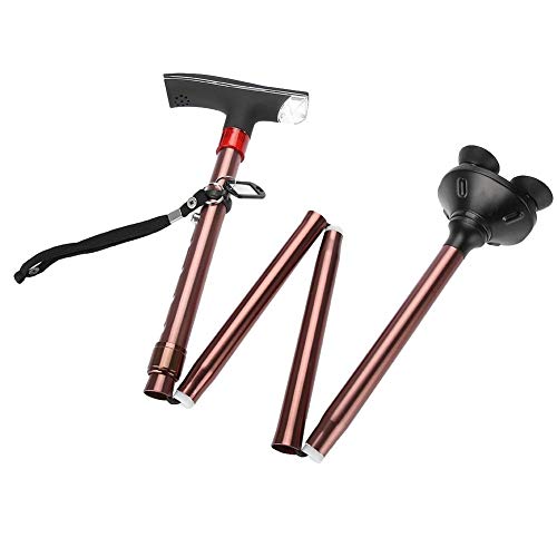 Baston Muleta con luz LED y 2 Mango, Altura Ajustable Plegable Andador Bastón para personas mayores, Bastones Plegables con 360 ° Giratorio y Tija de Pie Suelo, Bastones para Caminar