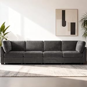 EDILLY 122 inches Oversized Modular Sectional Fabric Cloud Sofa Set, Extra Large L Shaped Couch Reversible Chaise Couch,4 Seat Modular Sofa, Grey