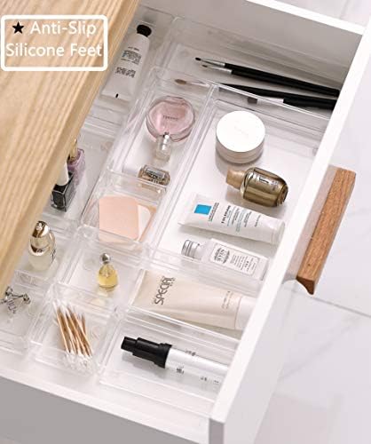 Unique Impression Set of 15 Drawer Organiser Trays Clear Drawer Dividers For Make-up - Organiser for Bedroom, Bathroom, Office, Kitchen - Drawer Organisers For Cosmetics, Stationery