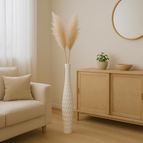 Leewadee Jarrón Grande De Suelo - Jarrón Alto De Madera De Mango para Ramas Decorativas, 85 cm, Blanco