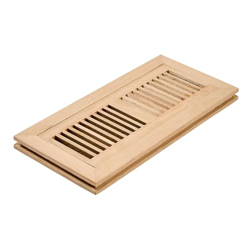 Razo Red Oak Flush Mount Floor Register, Wood Vent Cover, 4x12 Inch (Duct Opening), 3/4 Inch Thickness, with Damper, Unfinished