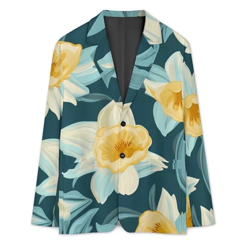 Daffodil Flowers Men's Fashion Slim Fit Casual Print Button Suit Jacket Notched Lapel Blazer3