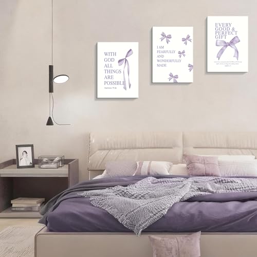 3 Piece Purple Bows Decor for Girls Room Light Purple Pictures 16x24 Inch by Goipwss - Used condition - Image 3