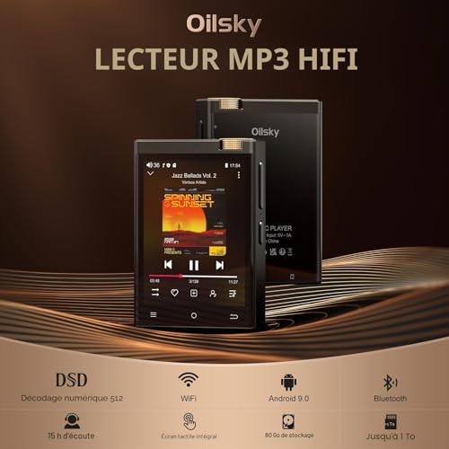 Lecteur MP3 HiFi, Oilsky 80Go Android 9.0 Spotify MP3 avec Bluetooth et WiFi, 2,8'' sans Perte DSD, Haute Fidélité, Lecteur Musique Audio Portable (Noir) – vue 2