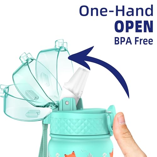 GOPPUS 420ml/14oz Kids Insulated Water Bottle with Straw Cute Double Wall Stainless Steel Child's Small Flask Vacuum Insulated Steel Metal Leak Proof Drink Flask Boys Toddler Girls Bottles BPA-Free - Image 3