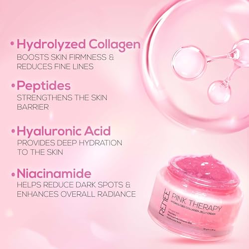 Image of RENEE Pink Therapy Hydrolyzed Collagen Overnight Sleep Jelly Mask | Hydrates, Repairs, Smoothens & Plumps Skin | Peptides, Niacinamide & Hydrolyzed Collagen Enriched | 50 gm