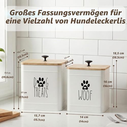 PERFNIQUE Hundeleckerli-Behälter, Leckerli-Behälter mit luftdichtem Deckel, Keksdose für Küchentheke, Leckerli-Kanister und Aufbewahrung, 2 Stück, 19,8 x 15,7 & 18,5 x 14 cm (weiß)