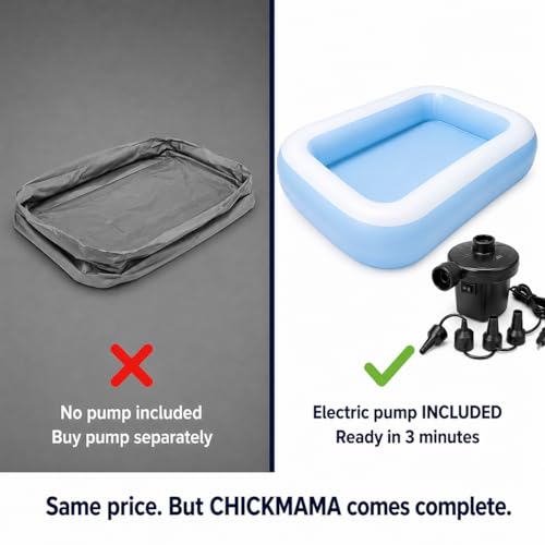 Image of CHICKMAMA Inflatable Kids Swimming Pool with Electric Pump | 5.5 Feet Bath Tub for 5 to 10 Years Kids | Quick Setup Portable Pool for Boys & Girls Age 3-10 | Family Swimming Pool Big Size