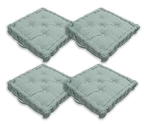 Home Tresor - Cuscini per Sedie 40x40x8cm da Interno Esterno| Set da 2/4 Coprisedia Trapuntato Sedia Cucina, Divano, Giardino, da Pavimento con Imbottitura Spessa 8 cm con Maniglie (Salvia, 4)